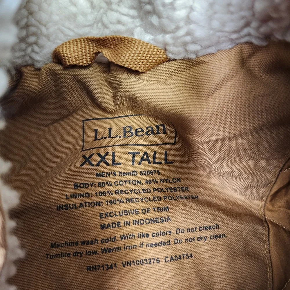 LL Bean Vest Men 2XLT Insulated Quilt Lined Utility Canvas Sherpa Full‎ Zip